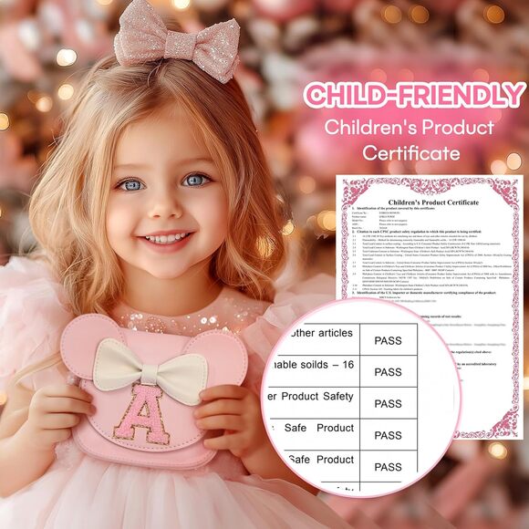 Letter A Toddler Crossbody Purse, Girls Mini Mouse Ears Purse, Pink A Handbag - Picture 3 of 6